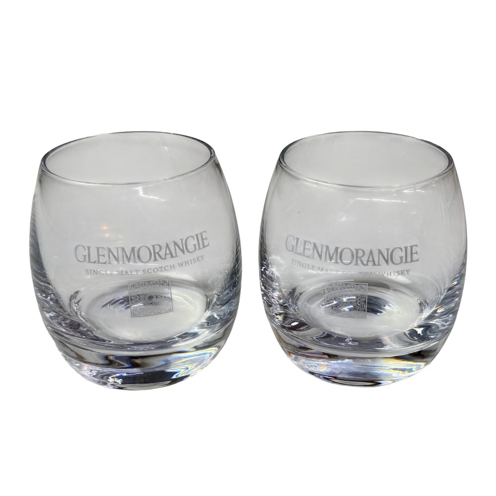 Glenmorangie Single Malt Scotch Whisky Glass Tumblers Set Clear Rounded Base